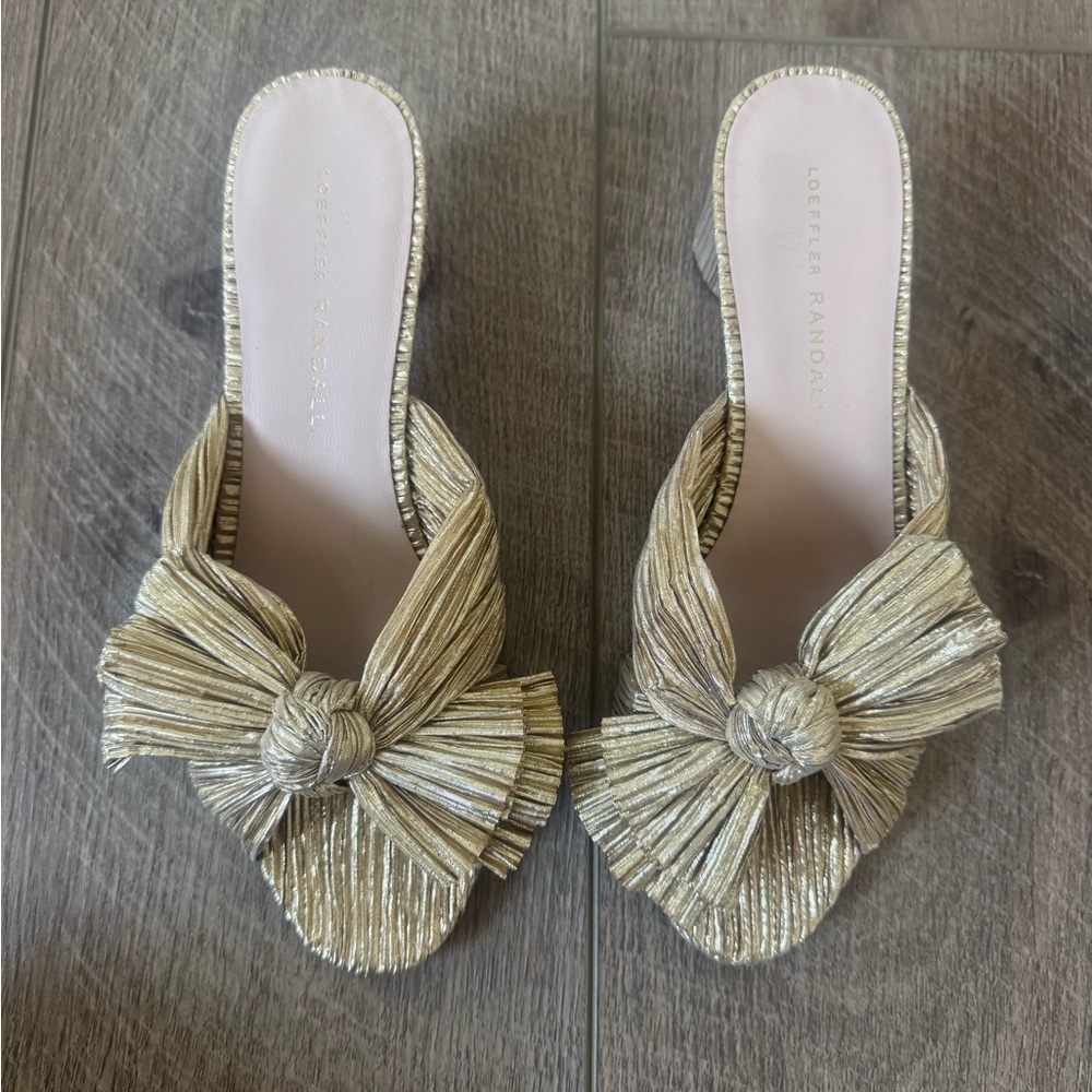 Loeffler Randall Gold Mules with Bow
